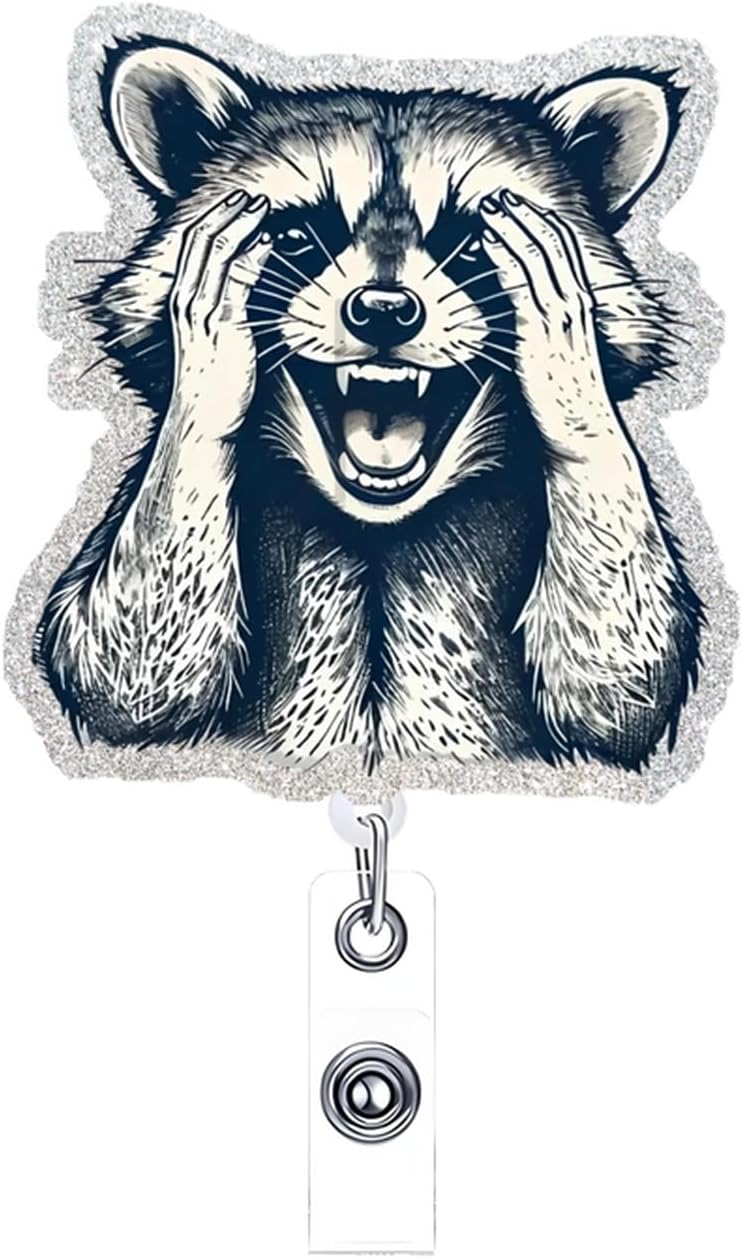 NSSHEL Cute Raccoon Retractable Reel Badge ID Card Clip Acrylic Badge Holder with 360°Rotation Rotundity Metal Alligator Clip Designs Nursing Name Tag for Nurse Doctor Office Worker Accessories - Image 1